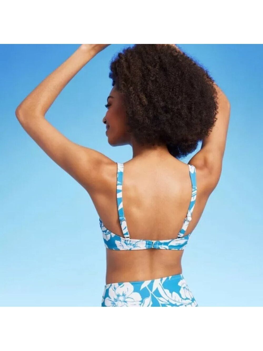 Shade & Shore Blue Floral Push-Up Knot Detail Bikini Top NWT Size 32 B - Picture 2 of 7